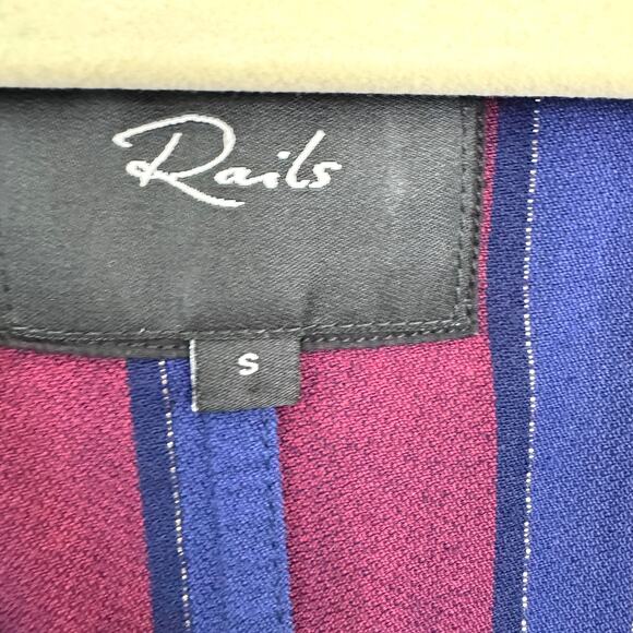 Rails Womens Sloane Blouse Top Size S Metallic Waist Tie Janiero Stripe Dark Red - Picture 3 of 7